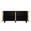 Natural Seagrass Handwoven Door Sideboard, Five Solid Wood Legs, Black Finish, Ample Shelf Space, Entryway Decor Piece Sideboard With Doors, Construction, Storage For Plates, Design