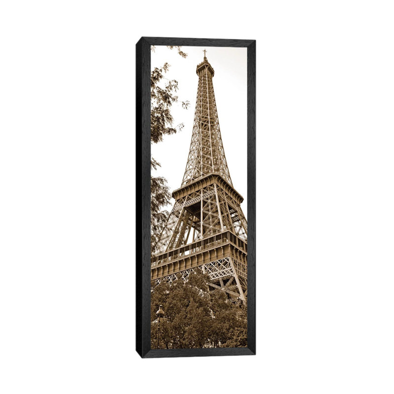 La Tour Eiffel I 1 Piece Floater Frame Panoramic Wall Art on Canvas, 30.48 cm H x 91.44 cm W, Black