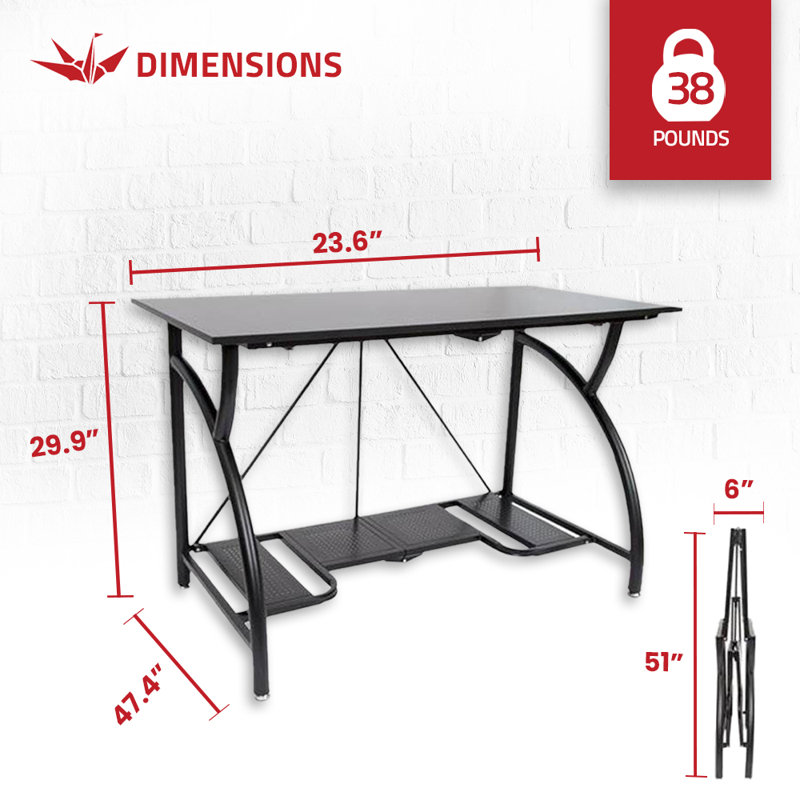 Origami  Large Folding Desk Workstation, Black