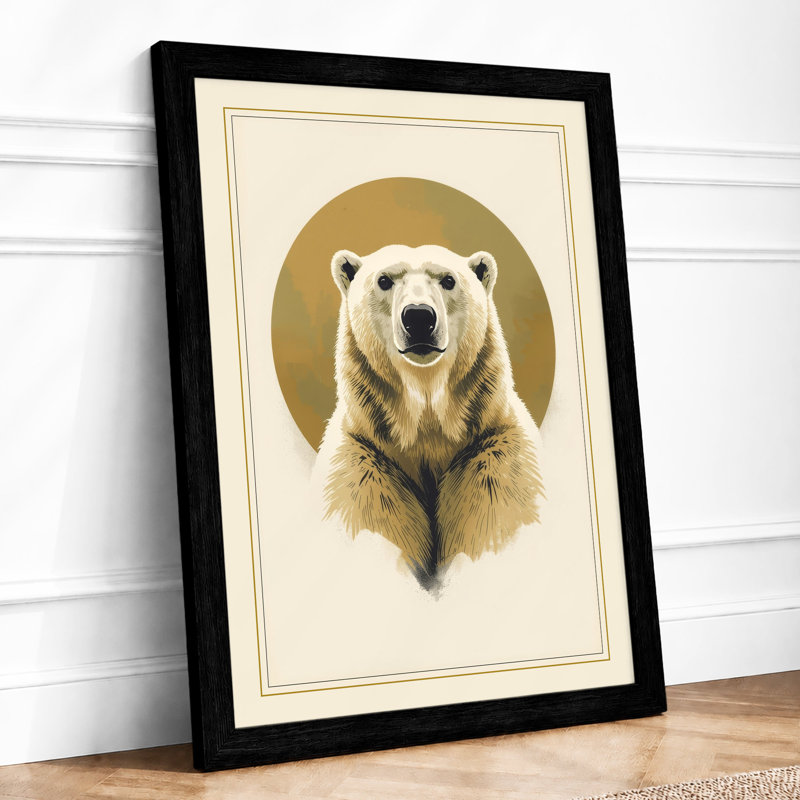 Polar Bear Portrait Botanical - Framed Print, A2 - 59.4 x 42.0 cm, Black