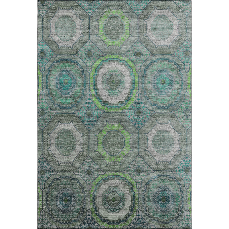 Premium Machine Washable Mayfield AMF2050 Panel Rug, Teal, 8' x 10'