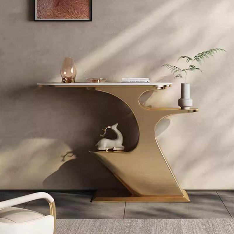 Console de style italien en pierre frittée., 33.4" H  x 59" W x 13.7" D
