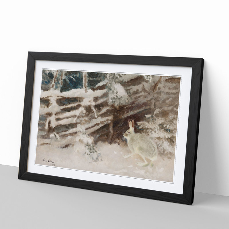White Hare Vol.1 by Bruno Liljefors - Picture Frame Painting, 48cm H x 65cm W x 2cm D, Black