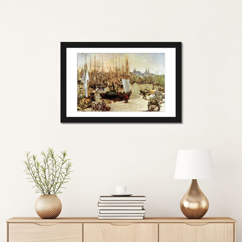 Reproduction d'art sur toile, "Le port de Bordeaux, 1871" par Edward Manet, H 3 po x l 16 po x P 24 po, Blanc