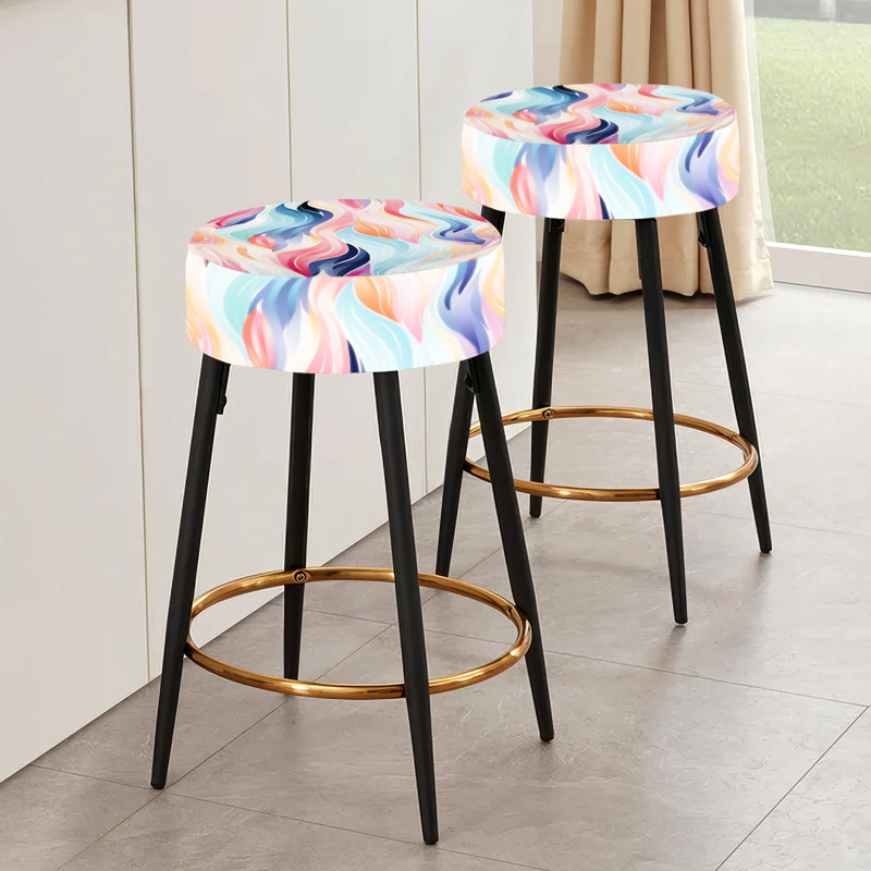 Ensemble de 2 tabourets de bar Abstrait coloré marocain Ikat Whirlwind Delight