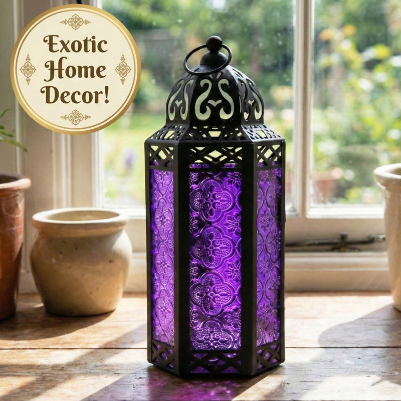 Moroccan Candle Lantern Decorative Candle Holder Lamp for Table or Hanging, Ramadan Decorations, Weddings, Indoor Home Decor, Outdoor Patio or Porch (Set of 2)