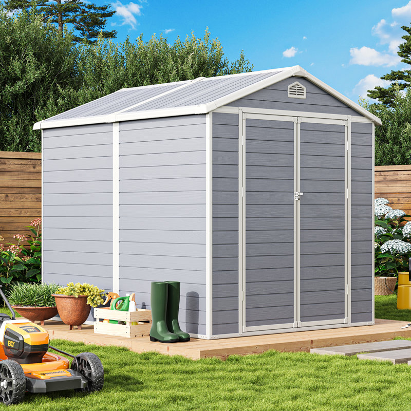 6X8 Ft Resin Outdoor Storage Shed With Built-In Ventilation & Lockable Door For Backyard, 6 Ft. W X 8 Ft. D