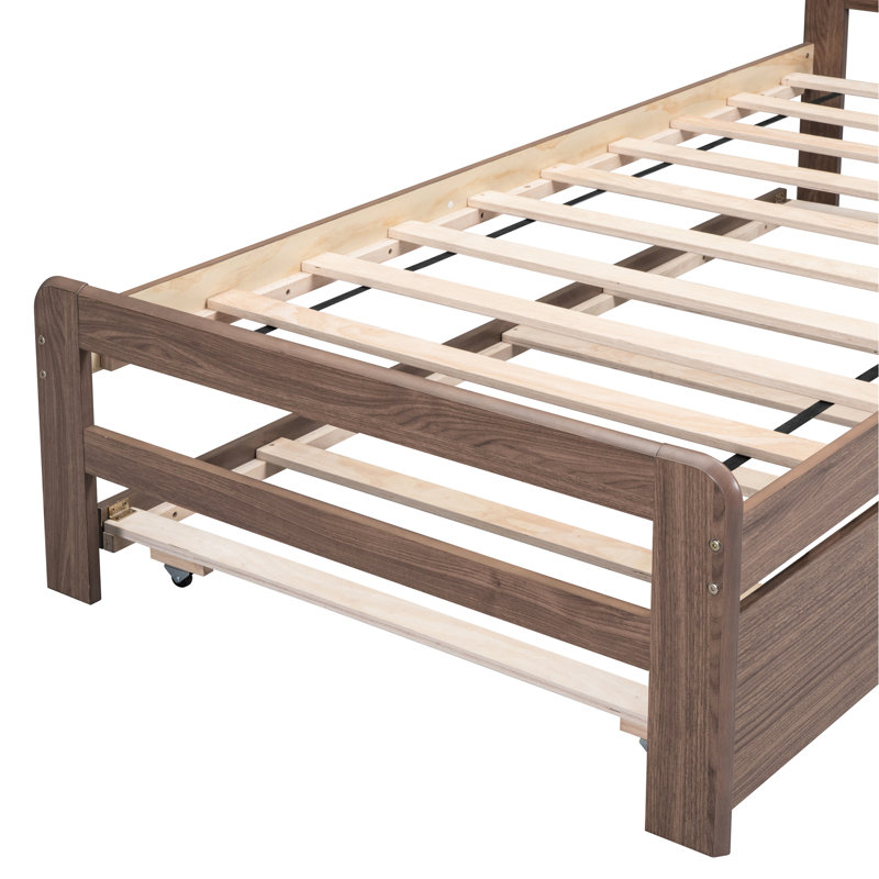 Lit simple moderne avec lit gigogne - Finition noyer pour la taille de chambre à coucher et l'option chic, Noyer