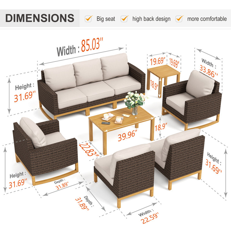 Romil 7 - Person Patio Conversation Set with Cushions