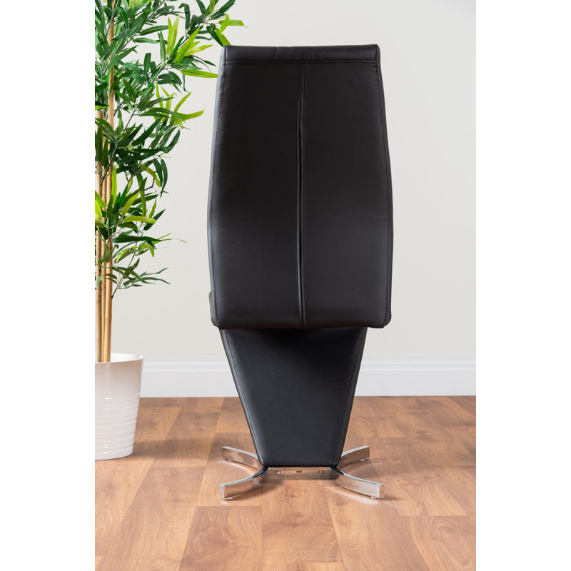 Tierra Sleek Metal and Glass Round Dining Table Set with 4 Faux Leather Upholstered Dining Chairs, Black