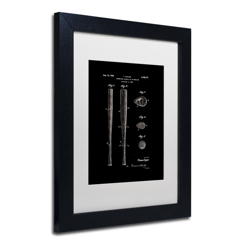 «Baseball Bat Brevet 1939 Black» par Eyron, impression encadrée, H 14 po x l 11 po x P 0,5 po