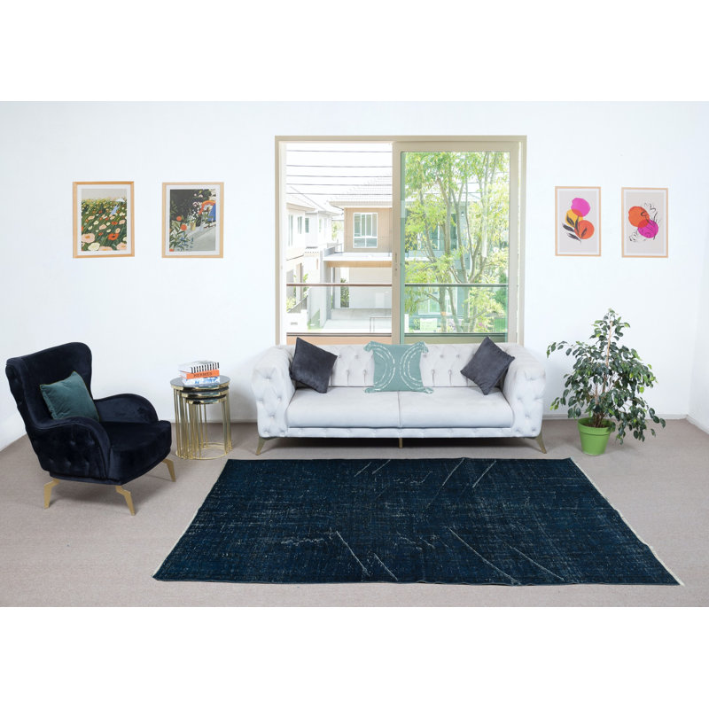 Tapis bleu marine uni 6 x 9 pi. Tapis turc fait à la main Home Decor