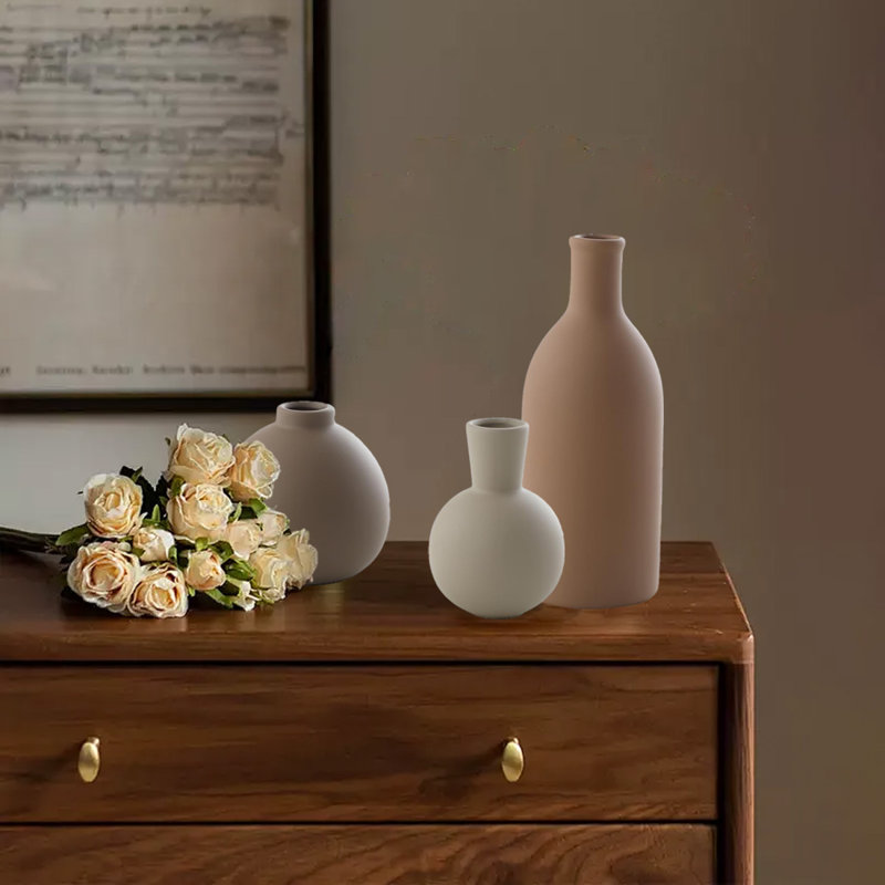 Ensemble de 3 vases en céramique pour table d'entrée, salon, cuisine et chambre à coucher, Brun / Gris