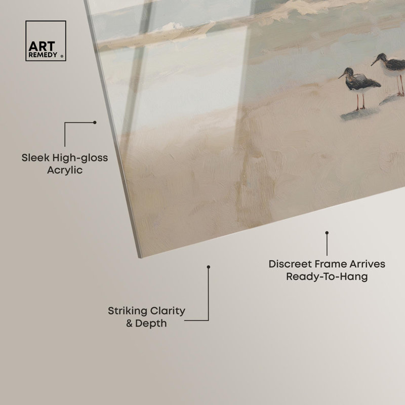 «Seagulls at the Beach II», art côtier acrylique par Art Remedy, prêt à être accroché, H 10 po x l 15 po