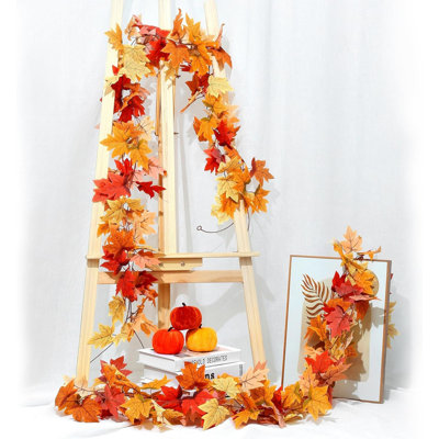 6 Pack Autumn Garland 79",Artificial Fall Autumn Leaves Garland | Realistic Fade Resistant Fake Faux Reddish Yellow Silk Garland Vine Rattan for Indoor Fall Decor,Mantelpiece,Staircase,Porch