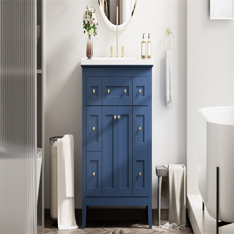 Armoire de salle de bain moderne autoportante simple avec 6 tiroirs et 2 armoires