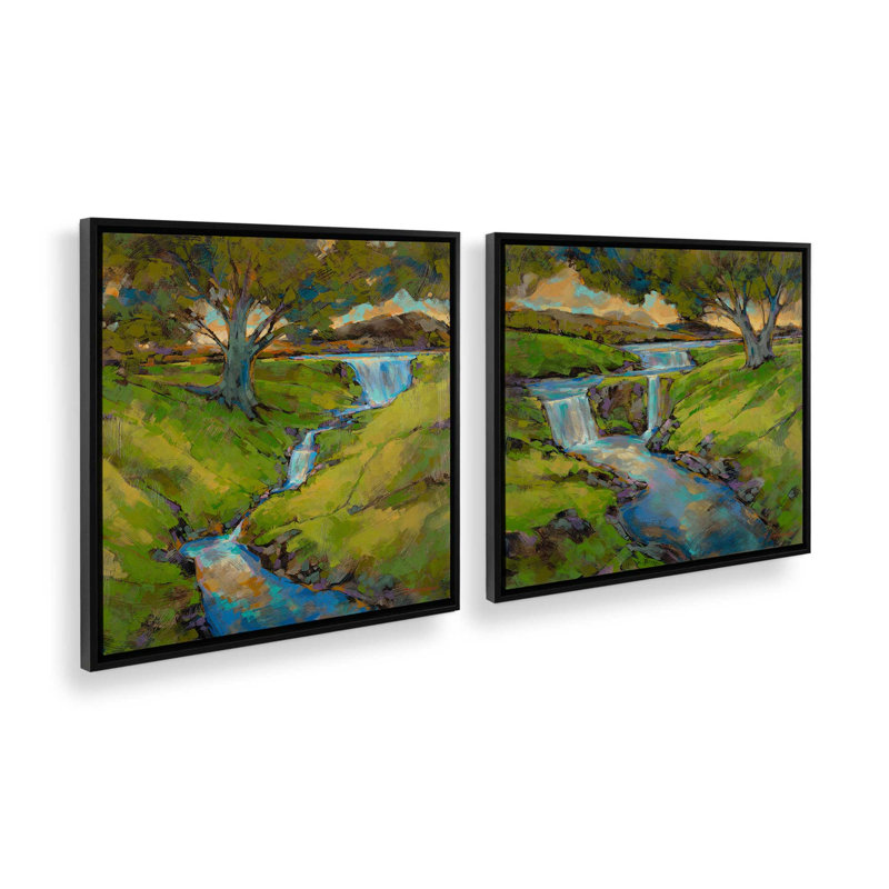 Happy Hills Splash, ensemble de 2 impressions, 12 po x 12 po, Toile avec cadre, Noir satiné