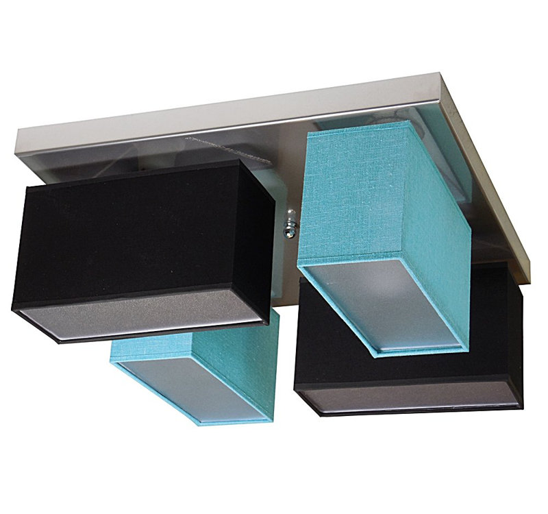 Partridge Fabric Semi Flush Mount, Black and turquoise