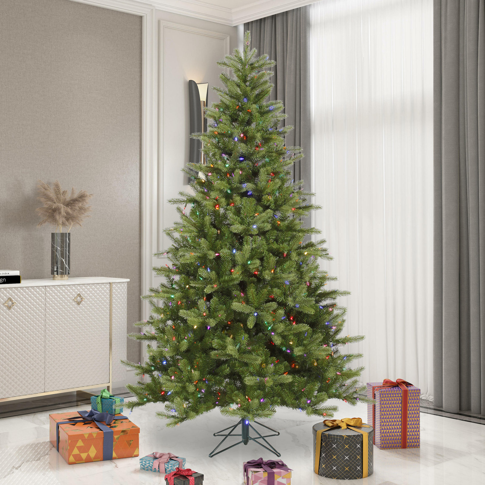 Pre-Lit Spruce Christmas Tree, Multi-colored Dura-Lit® LED, 5.5' H
