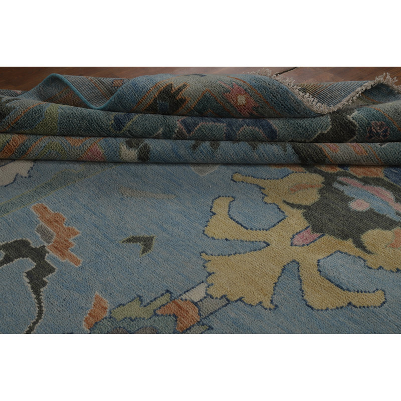 Tapis bleu grand fait à la main Oushak 12 x 15