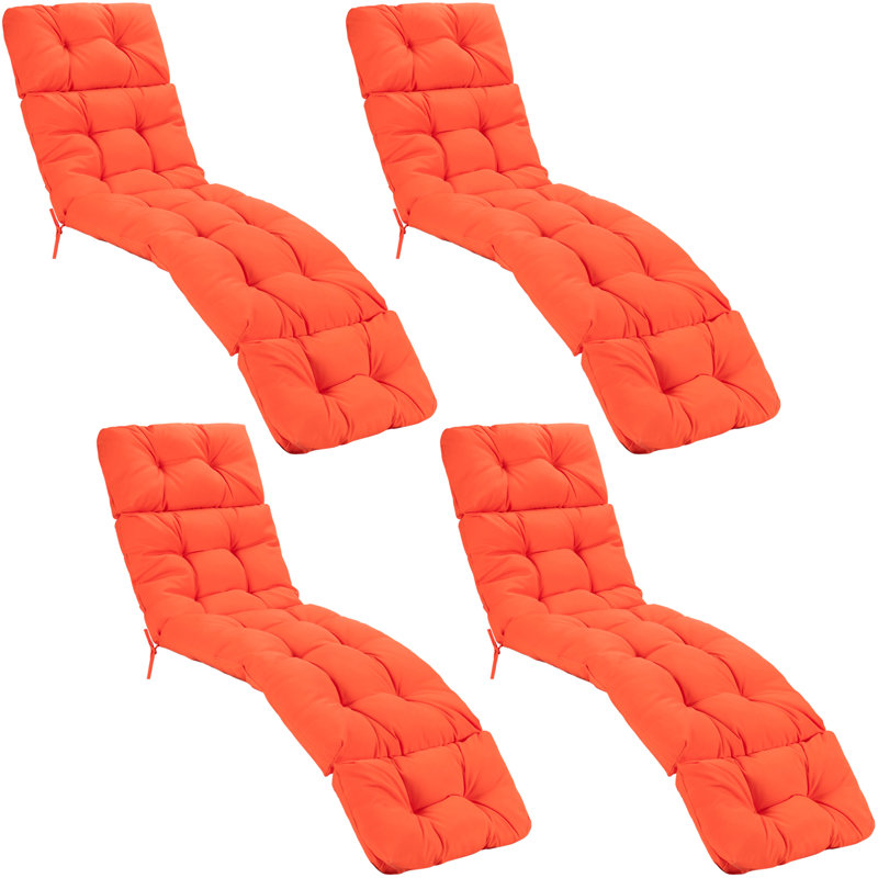 Set of 4 73'' Lounge Chaise Cushion Padded Recliner Cushion Red-Orange, Orange, 4