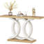 Console 55 po avec base géométrique, table d'entrée en bois moderne, blanc