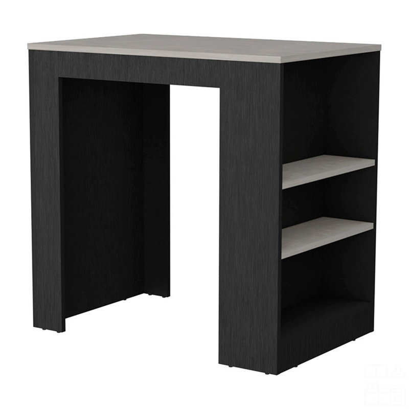 Îlot de cuisine avec 3 tablettes latérales, Noir / granit gris