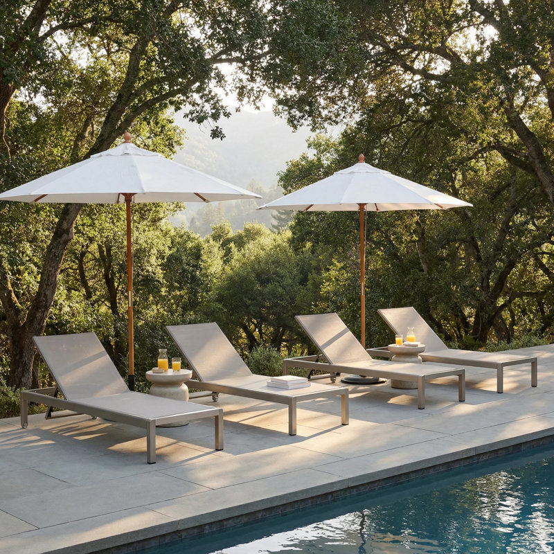 Caggiano Outdoor Metal Chaise Lounge Set, Light Grey