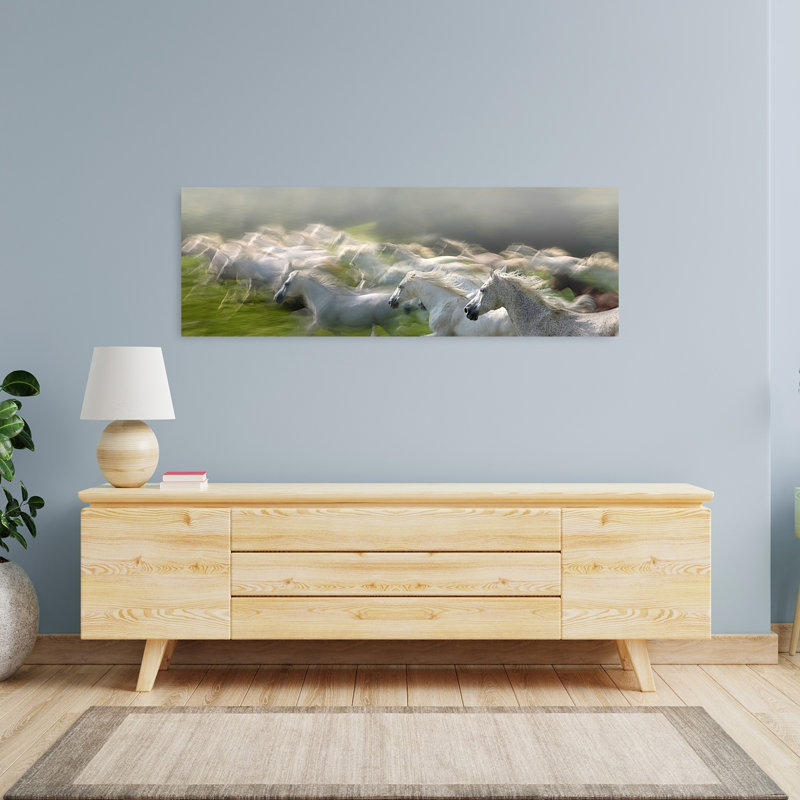 Galloping White Horses by Milan Malovrh - Wrapped Canvas Panoramic Print, 40.64 cm H x 121.92 cm W