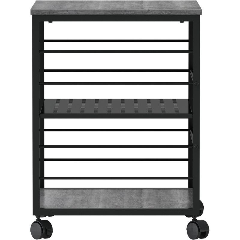 Black and Charcoal Metal Mobile Machine Stand with Shelves
