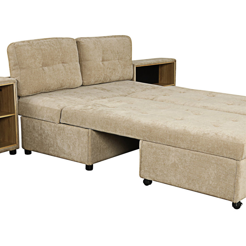 Canapé-lit modulaire avec deux supports de rangement, Brun