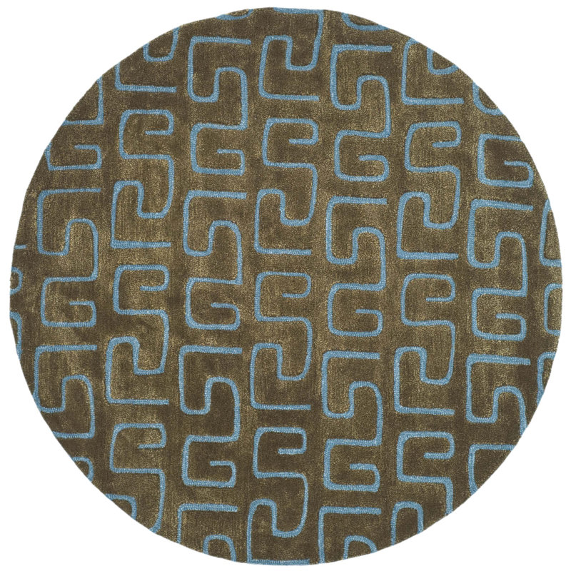 Tapis géométrique en laine et en viscose touffeté à la main Candelo, Rond 6 pi