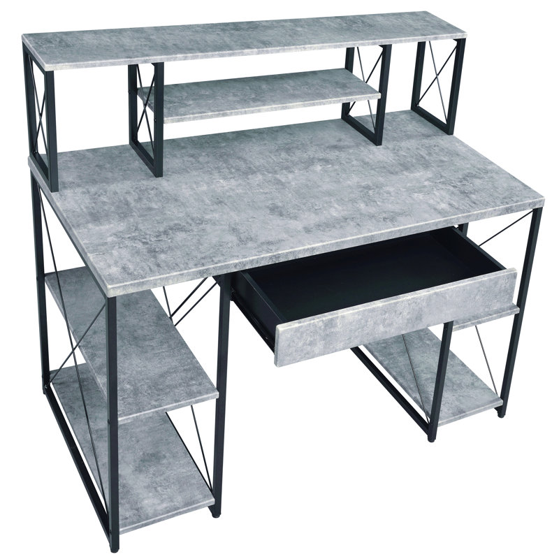Bureau avec tablettes ouvertes et huche, Gris