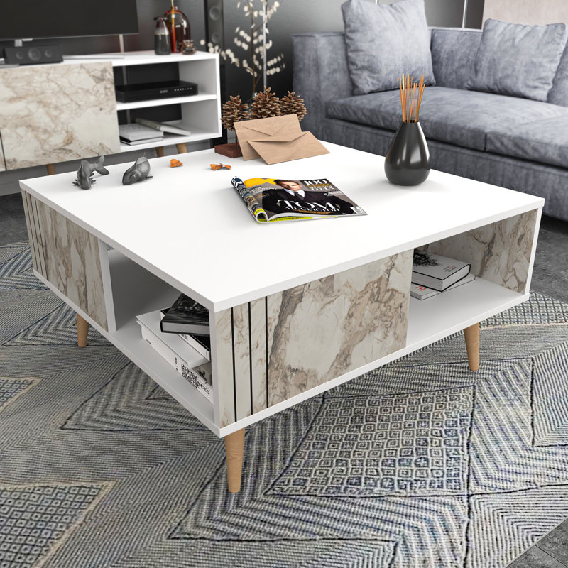 Aidtya Coffee Table with Storage, White/Brown, White