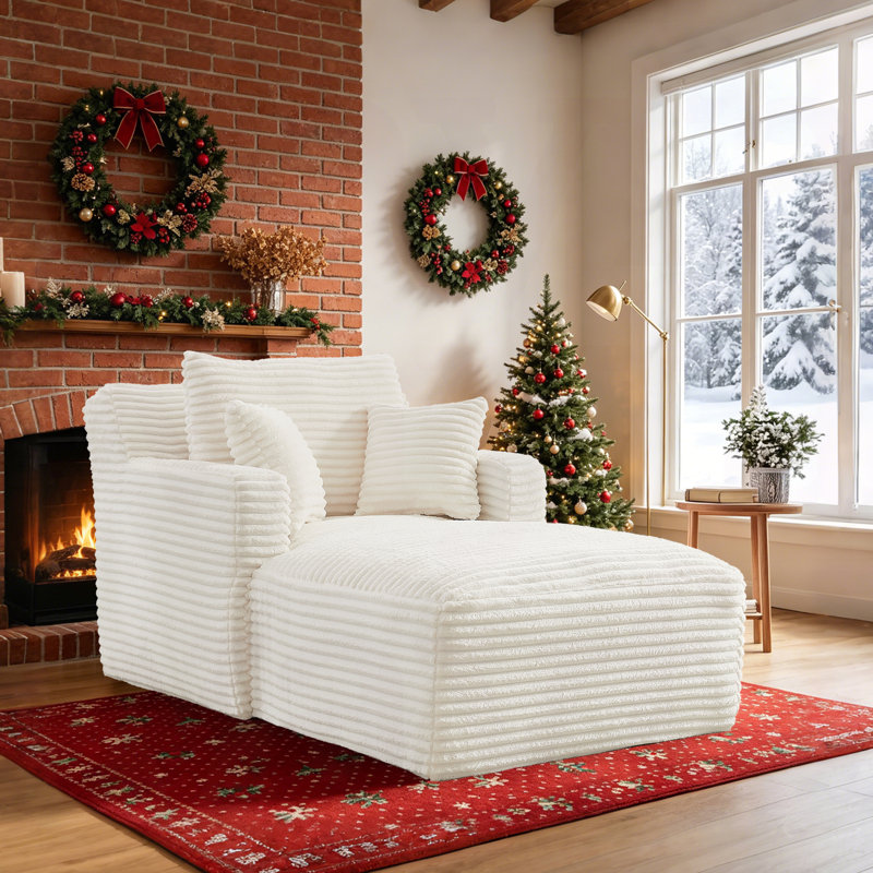  Enn 39.60-Inch White Corduroy Compression Lounge Chair, Sleeper Chair, Free Assembly , White