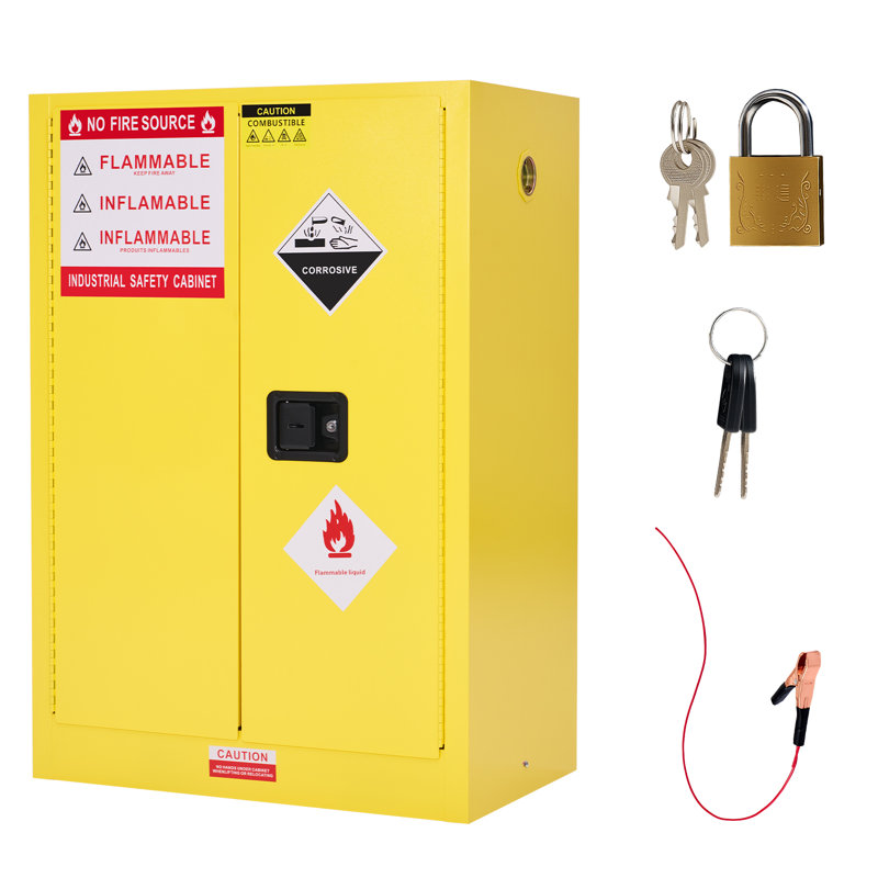 30 Gal Flammable Cabinet, 44x18 Inch, Cold-Rolled Steel, Adjustable Shelves, OSHA & CE Certified for Industrial, Commercial, Laboratory, and Institutional Use, Yellow