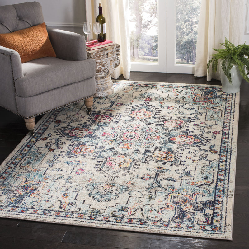 Bazzinotti Cream/Green/Red Looped/Hooked Rug, Rectangle 122 x 183 cm