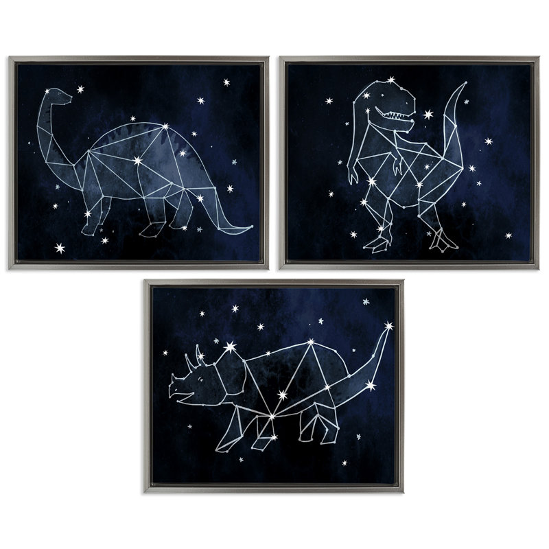 «Night Sky Dinosaur Constellations», ensemble de 3 toiles flottantes encadrées par Daphne Polselli, H 25 po x l 31 po