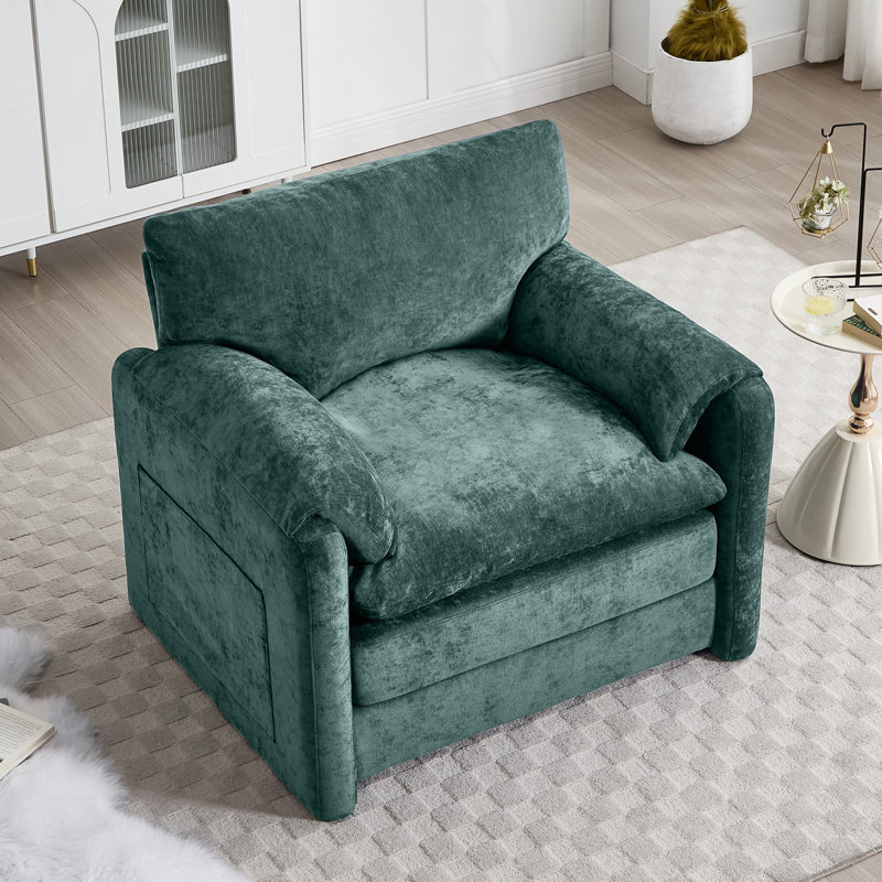 38.1''W Chenille Armchair Accent Chair Single Sofa for Living Room and Bedroom, Green