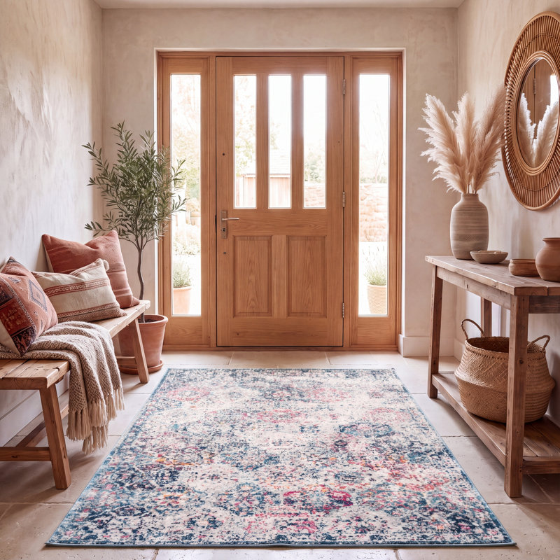 Tapis bleu marine / bleu sarcelle Cronin, Rectangle 5 pi 3 po x 7 pi 6 po