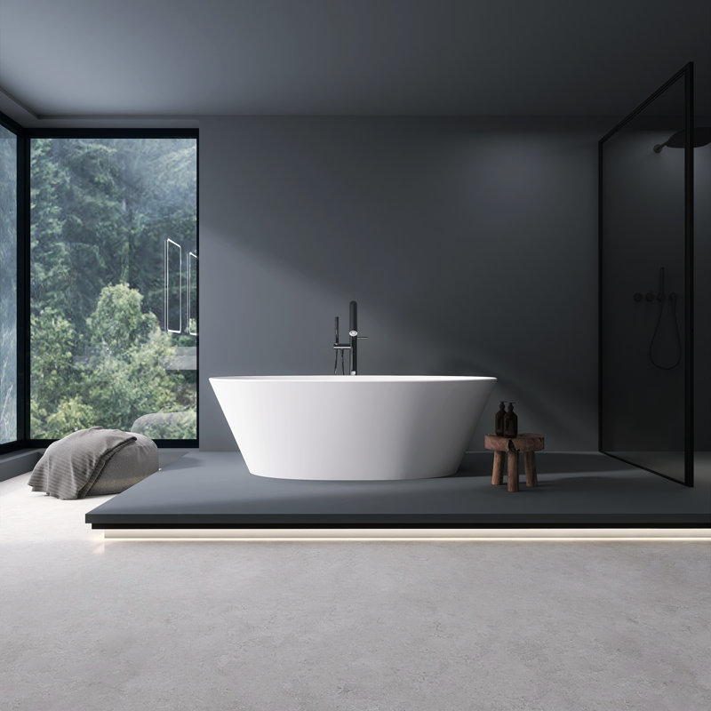 Baignoire de trempage autoportante à surface solide de 66,9 pouces pour salle de bain