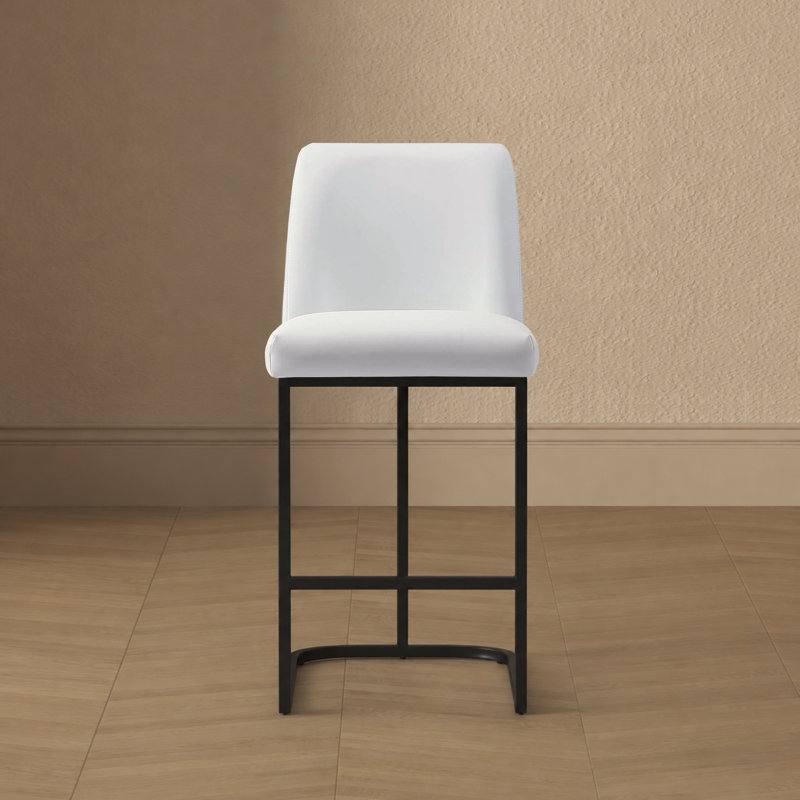 Serena Modern Vegan Leather Upholstered Metal Counter Stool in White, White, Counter Stool (26.37" Seat Height)