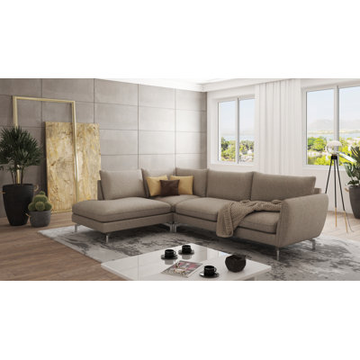 Modern L-shape Corner Sofa  with Silver Metal Legs