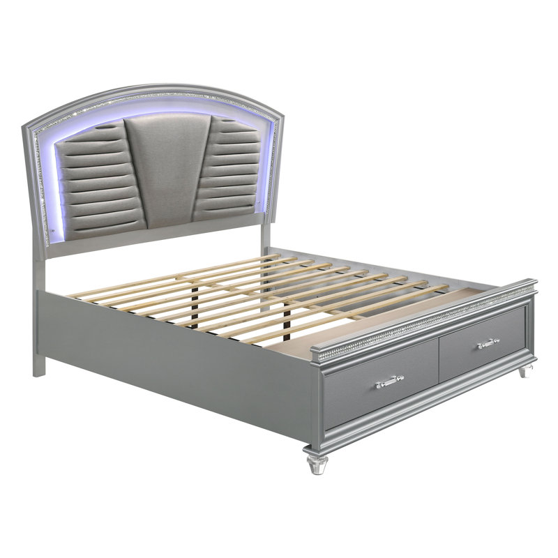 Lit plateforme avec rangement Belliveau, Grand lit, Argent argent