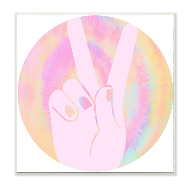 Signe de la paix à la main avec motif rose, H 12 po x l 12 po x P 0,5 po, Plaque en bois