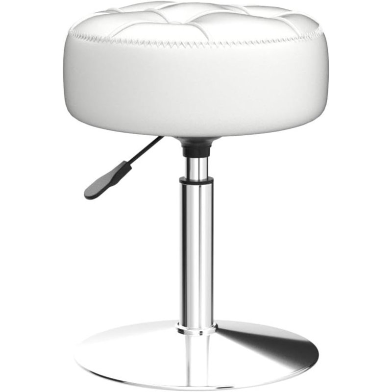 Tabouret de coiffeuse réglable, fauteuil pivotant à 360 ° pour salle de maquillage, tabouret en similicuir blanc pour salle de bain et salon
