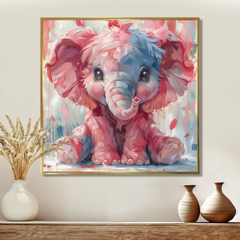 Rose bleu bébé éléphant - éléphant, reproduction d'art murale, Cadre flottant doré, H 16 po x l 16 po