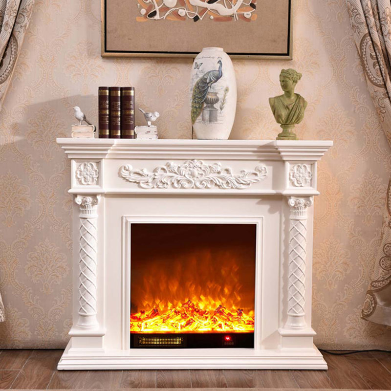 American Vintage Style Heating electric fireplace, White