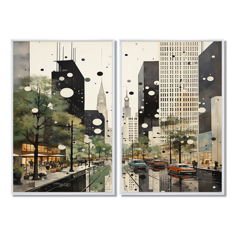 Élégance architecturale grise et verte Mid Century, 36" H x 48" W, Impression encadrée flottante, White