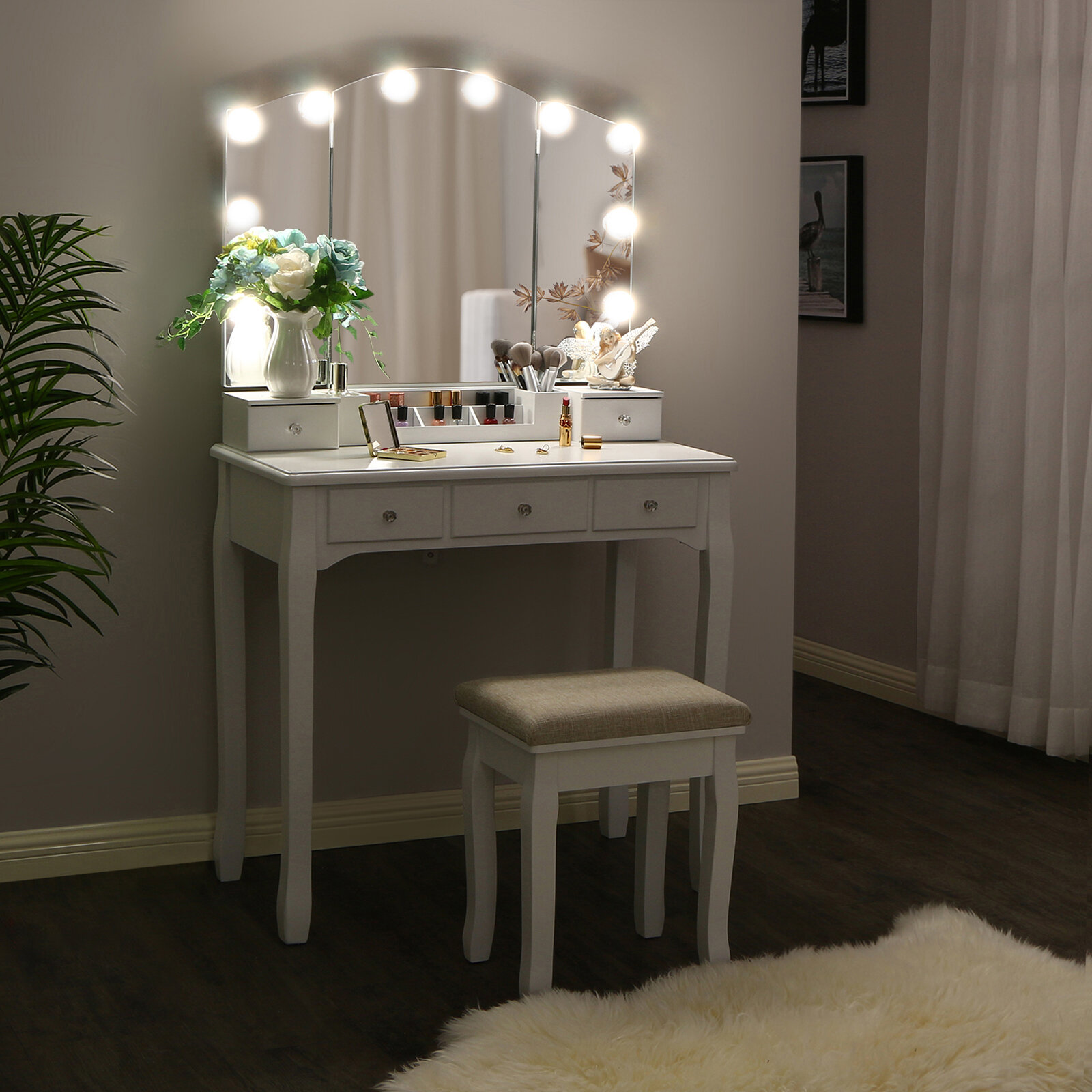 Rosdorf Park Hayword Vanity Set With Stool And Mirror & Reviews 